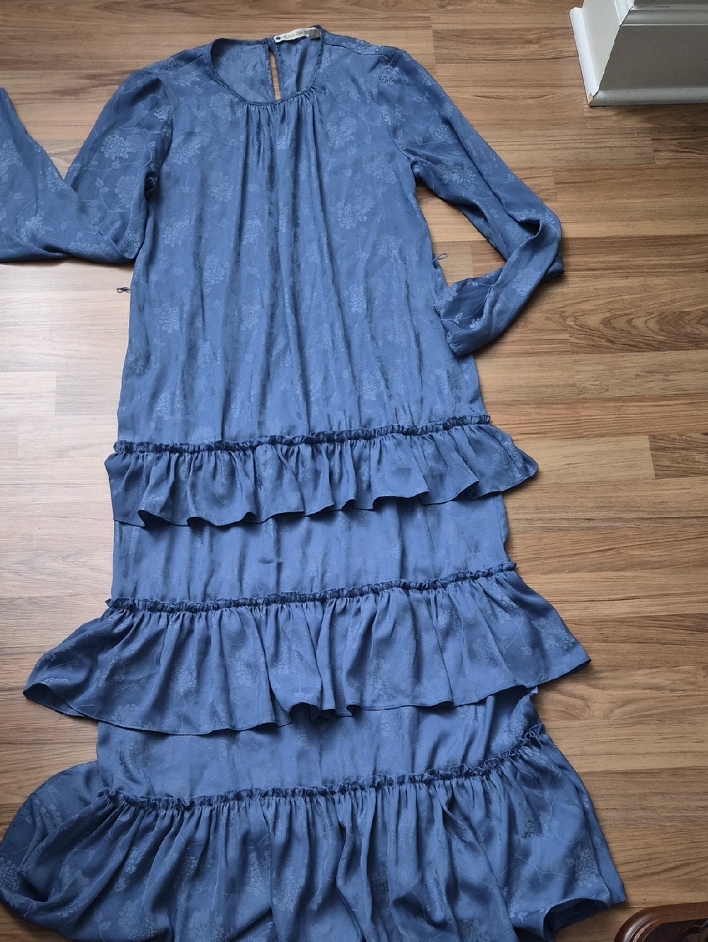 Chelsea & Violet Dusty Blue Floral Jacquard Dress